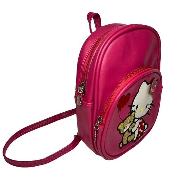 Hello Kitty Mini Backpack Bag Pink Style Gold Teddy bear Red Heart - Picture 2 of 6